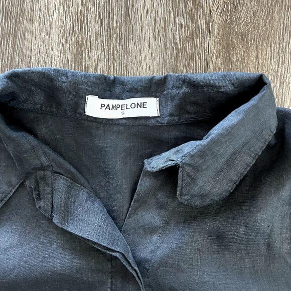 EUC Pampelone Mae Black Linen Utility Dress Sz Small Button Down 3/4 Sleeve Mini - Picture 8 of 16